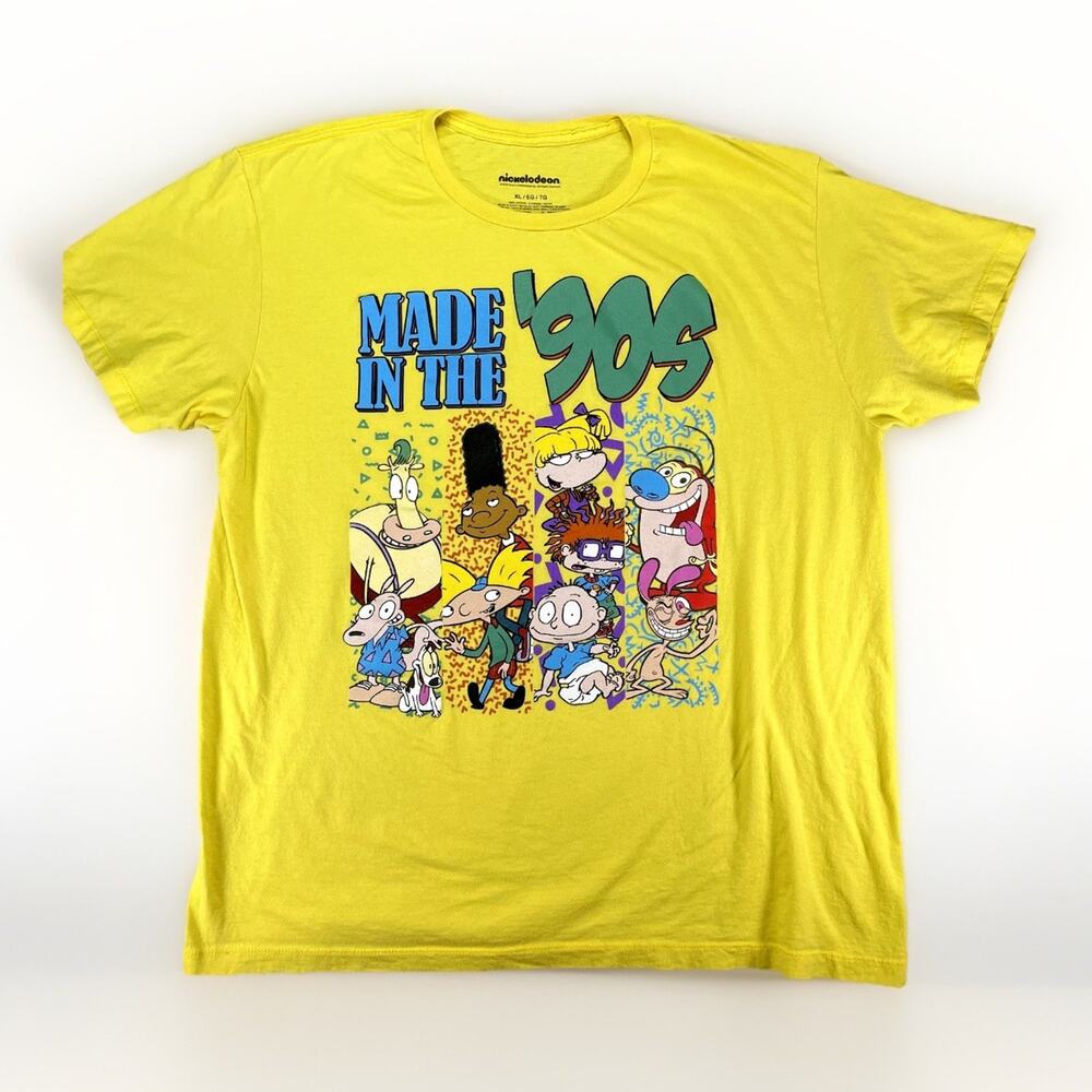 Nickelodeon 90s Cartoons Shirt Mens XL Yellow Rugrats Arnold Ren & Stimpy